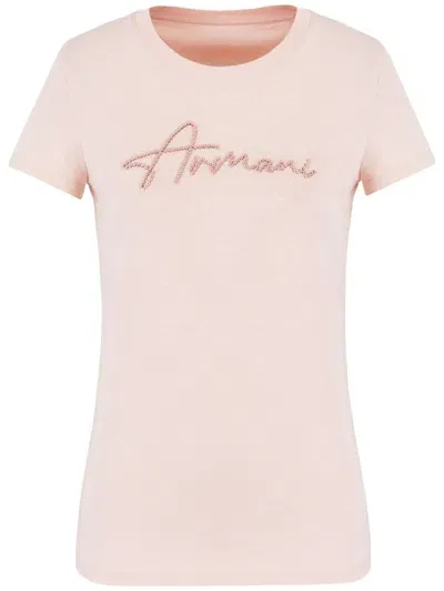 Armani Exchange Paillette Embellishment Crew-neck T-shirt In Pink