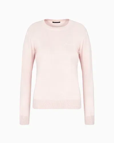 Armani Exchange Round Neck Sweater With Embroidered Logo In Pink