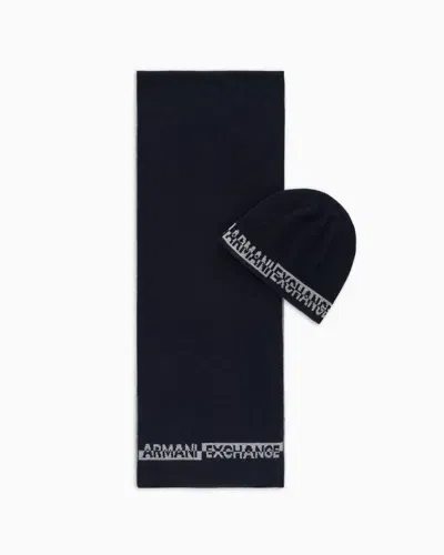 Armani Exchange Set With Scarf And Hat In Blue