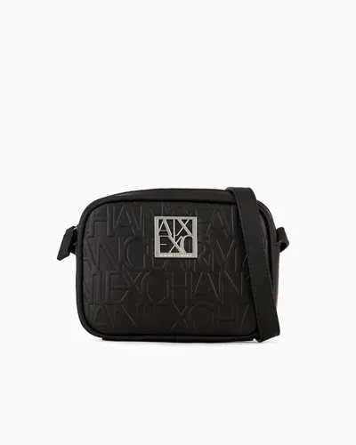 Armani Exchange Shoulder Bag With Allover Logo Pattern Front In Black