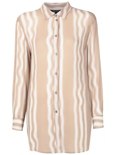 Armani Exchange Stripe-print Buttoned Shirt In Brown