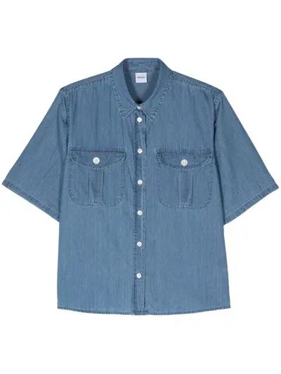 Aspesi Spread-collar Chambray Shirt In Medium Wash