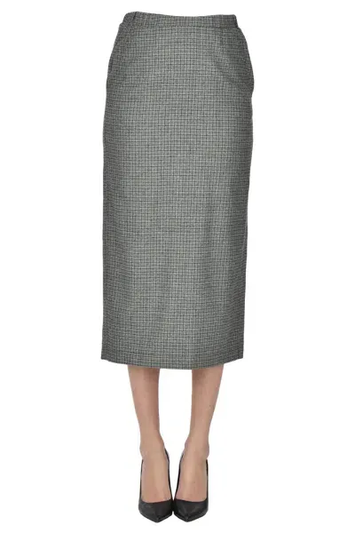 Aspesi Houndsthooth Print Pencil Skirt In Olive Green