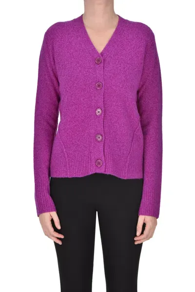 Aspesi Melange Knit Cardigan In Fuxia