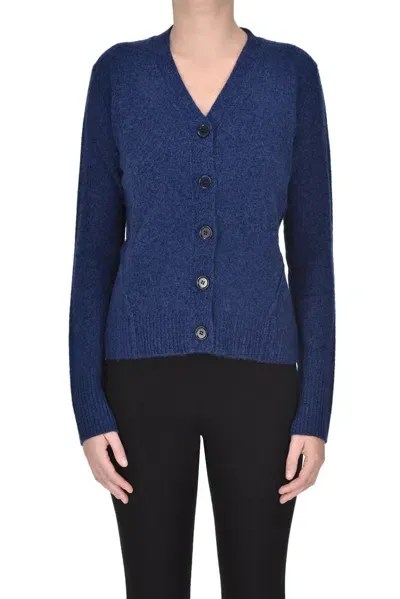 Aspesi Melange Knit Cardigan In Navy Blue