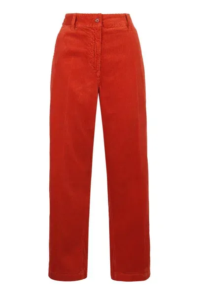 Aspesi Straight Leg Corduroy Trousers In Orange