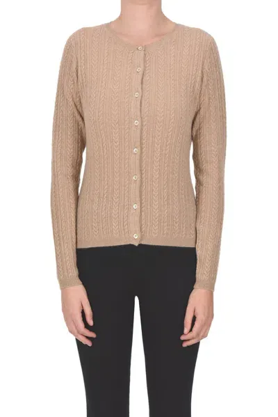 Aspesi Woven Cashmere Knit Cardigan In Camel