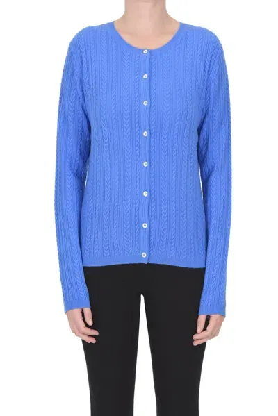 Aspesi Woven Cashmere Knit Cardigan In Cornflower Blue