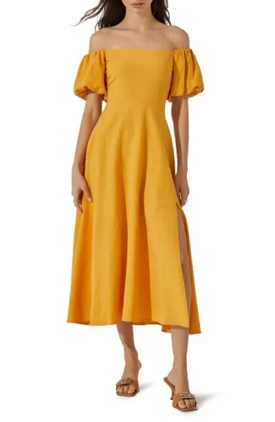 Astr Off The Shoulder A-line Dress In Golden