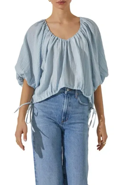 Astr Puff Sleeve Side Tie Top In Periwinkle Blue