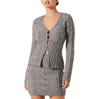 Astr The Label Argyle Pom Cardigan In Grey