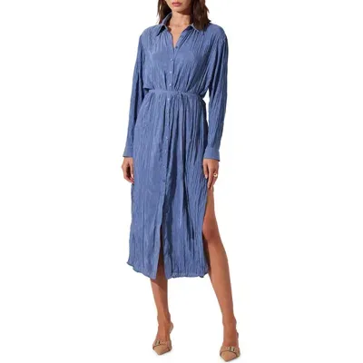 Astr The Label Belted Long Sleeve Midi Shirtdress In Blue