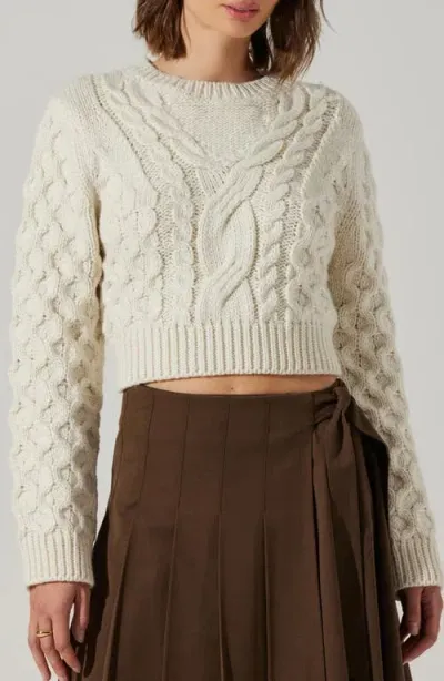 Astr The Label Caila Cable Stitch Crop Sweater In Off White