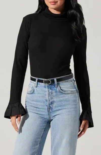 Astr The Label Flare Sleeve Turtleneck Top In Black