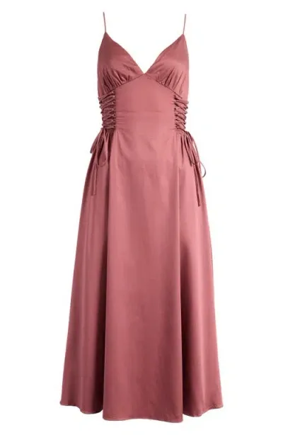 Astr The Label Lace-up Cotton Poplin Midi Dress In Deep Mauve