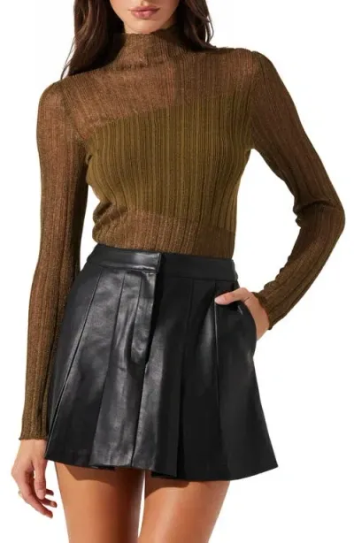 Astr The Label Metallic Contrast Funnel Neck Sweater In Olive