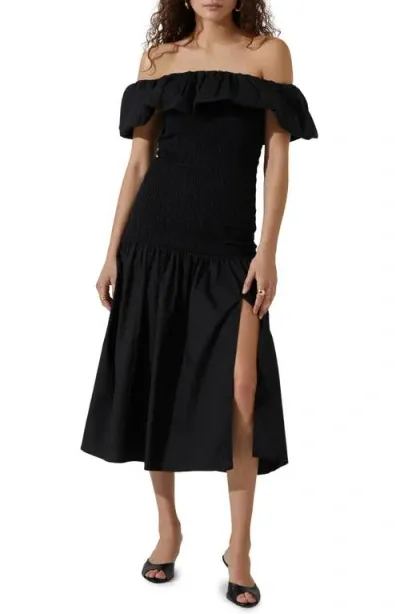 Astr The Label Off The Shoulder Cotton Midi Dress In Black