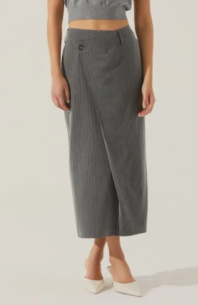 Astr The Label Pinstripe Asymmetric Waist Skirt In Grey Stripe