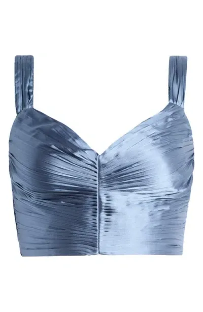 Astr The Label Pleated Satin Crop Top In Slate Blue