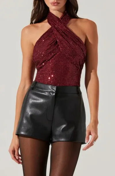 Astr The Label Sequin Halter Top In Wine