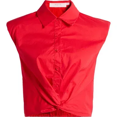 Astr The Label Sleeveless Cotton Twist Front Button-up Shirt In Red