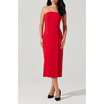 Astr The Label Strapless Tuxedo Midi Dress In Red