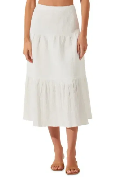 Astr The Label Tiered Linen & Cotton Midi Skirt In White