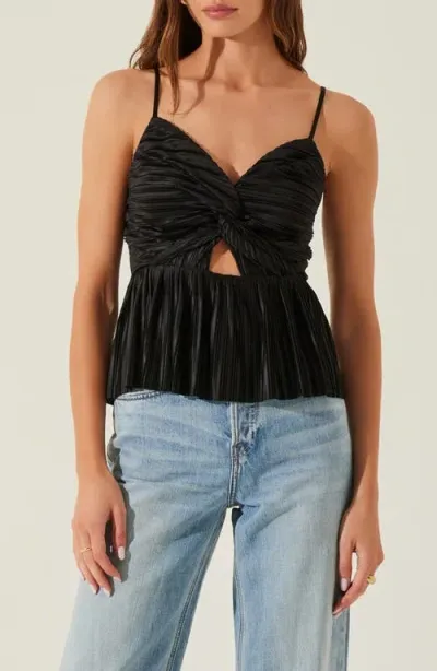 Astr The Label Twist Front Plissé Camisole In Black