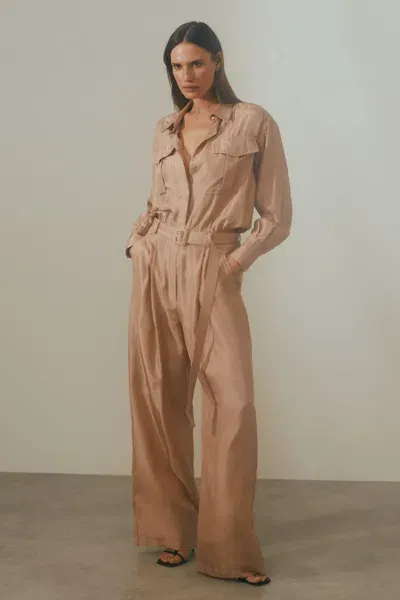 Atelier Belted Wide Leg Jumpsuit In Camel