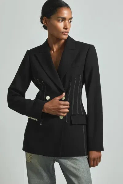 Atelier Double Breasted Corset Stitch Blazer In Black