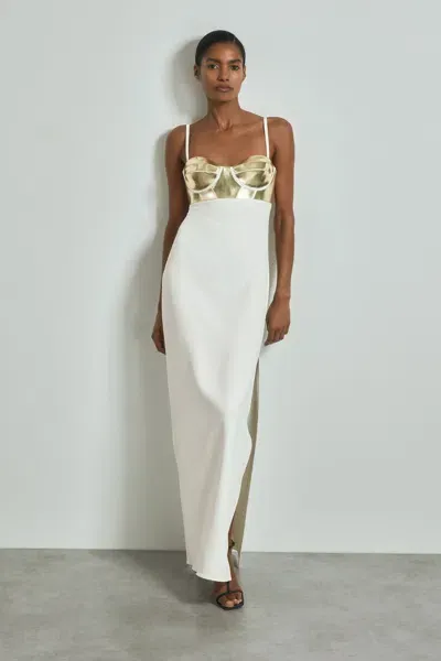 Atelier Metallic Bustier Maxi Dress In Off White