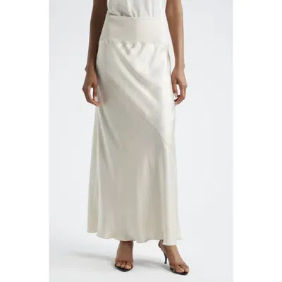 Atm Anthony Thomas Melillo Bias Cut Cracked Satin Maxi Skirt In Vanilla Mist