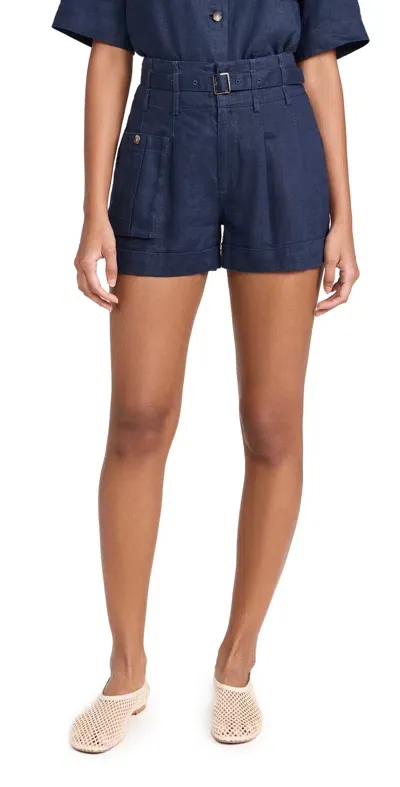 Atm Anthony Thomas Melillo Heavyweight Linen High Waisted Shorts Midnight