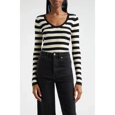 Atm Anthony Thomas Melillo Stripe Merino Wool Blend Sweater In Black /chalk