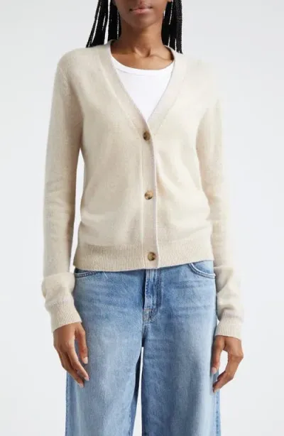 Atm Anthony Thomas Melillo Whipstitch Trim Cashmere V-neck Cardigan In Soft Oatmeal