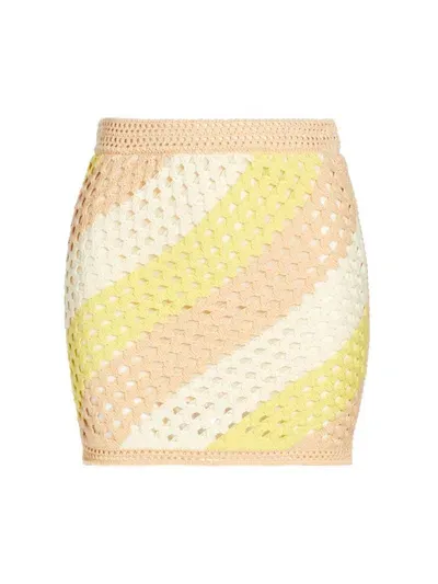 Atm Anthony Thomas Melillo Women's Cotton Striped Crochet Miniskirt In Lemon Chiffon Combo