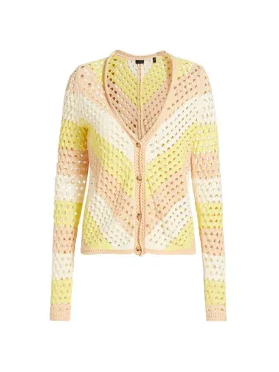 Atm Anthony Thomas Melillo Women's Striped Cotton Crochet Cardigan In Lemon Chiffon Combo