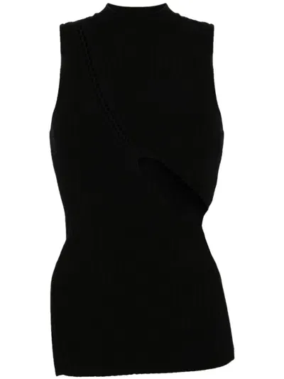 Attico Cut-out Ribbed-knit Tank Top In Black