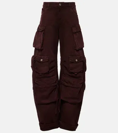 Attico Fern Faded Cargo Barrel-leg Jeans In Burgundy