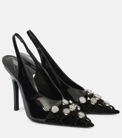 Attico Fiona 105 Patent Leather Slingback Pumps In Black