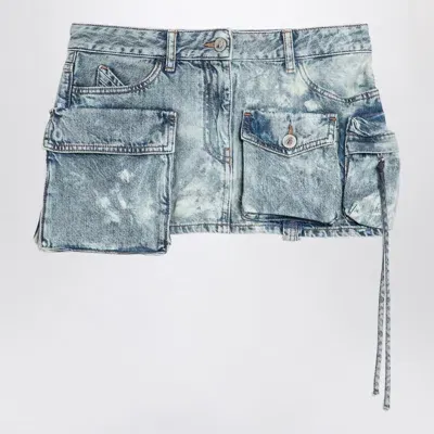 Attico The  Fay Cargo Mini Skirt In Washed Denim In Blue