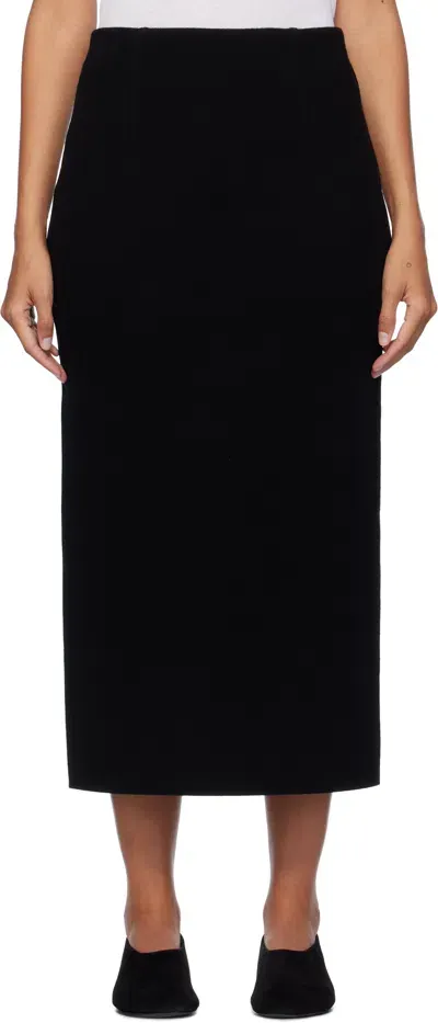 Auralee Black Heavy Milano Rib Knit Midi Skirt