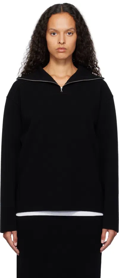 Auralee Black Heavy Milano Rib Knit Zip Turtleneck