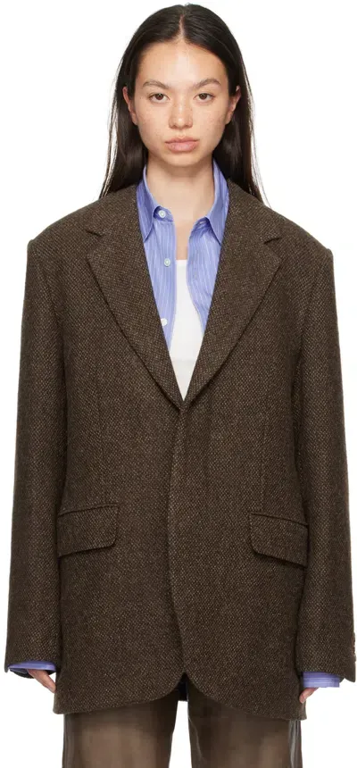 Auralee Brown Lama Shetland Wool Tweed Blazer In Brown Tweed