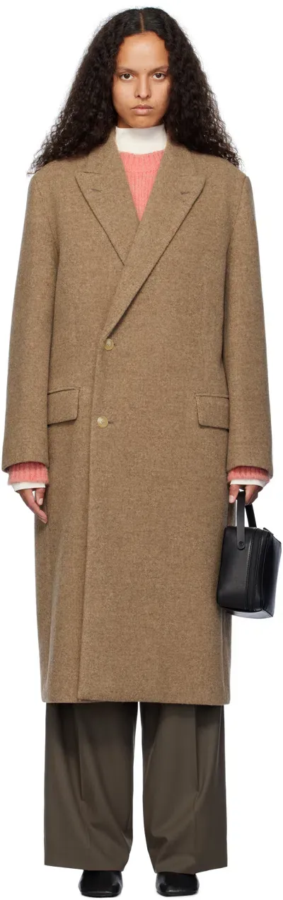 Auralee Brown Sponge Wool Melton Chesterfield Coat In Top Brown