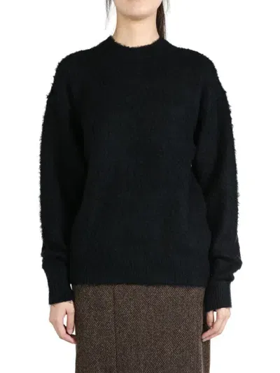 Auralee Brushed Mohair & Wool Crew Sweater In Black