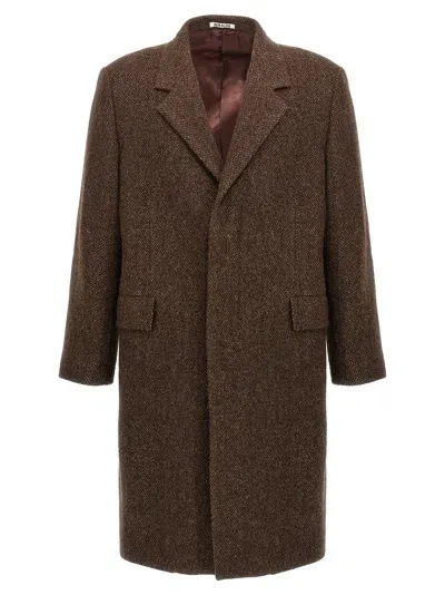 Auralee Tailored Coat With Back Vent And Flap Pockets In Brown