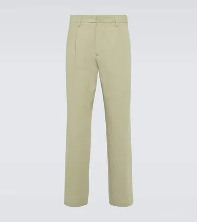 Auralee Cotton And Silk Straight Pants In Green