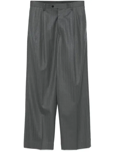 Auralee Flannel Stripe Trousers In Grey