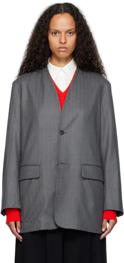 Auralee Gray Wool Fulling Flannel Stripe Blazer In Top Gray